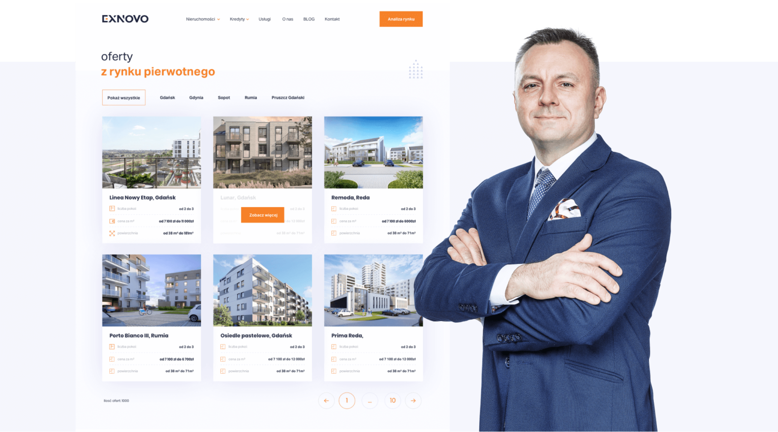 Zrzut strony internetowej exnovo - obok mężczyzna